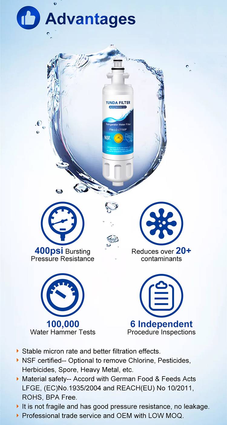 LG LT700P, ADQ36006101 Refrigerator Water Filter | YUNDA FILTER