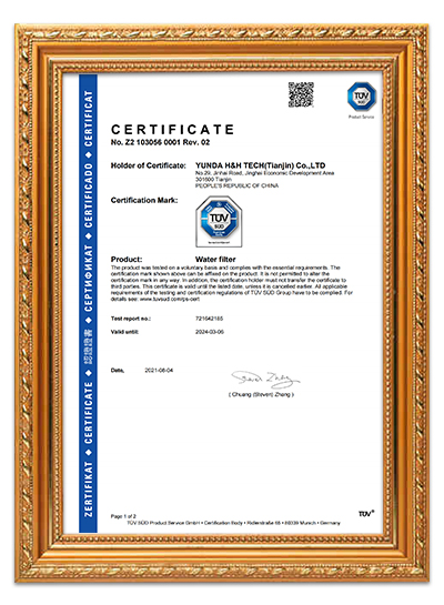 China Water Filter Supplier Water Filter Manufacturer Certificate