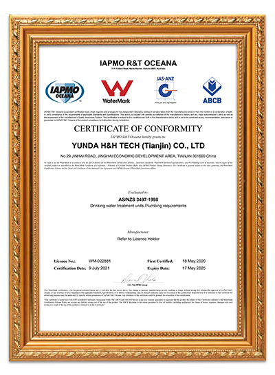 China Water Filter Supplier Water Filter Manufacturer Certificate