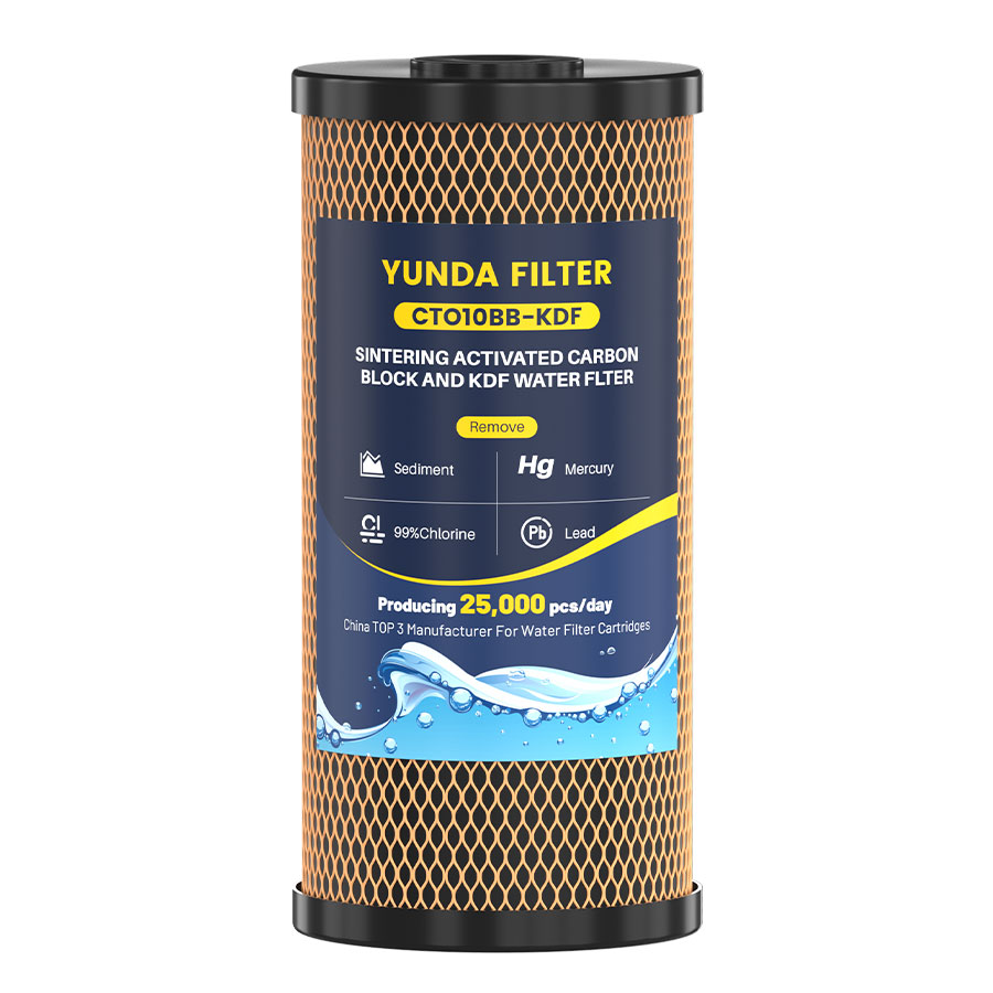 YUNDA 4.5 x 10 inch CTO10BB-KDF Activated Carbon and KDF Heavy Metal Removal Water Filter Replacement