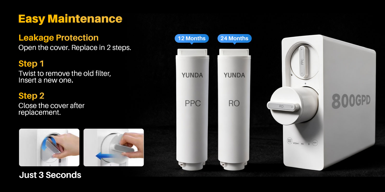 YUNDA PRU600B-1 800GPD Tankless RO System