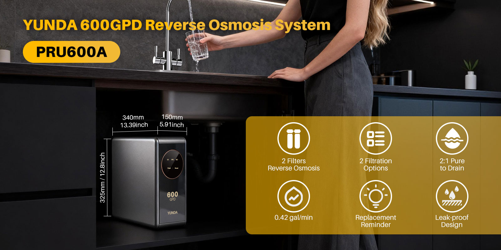 YUNDA PRU600A Tankless Reverse Osmosis Water Filter