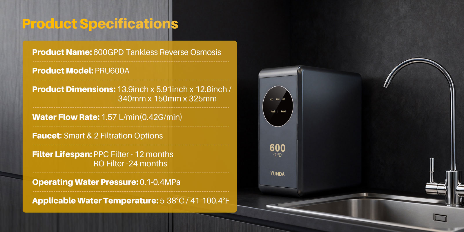 YUNDA PRU600A Tankless Reverse Osmosis Water Filter