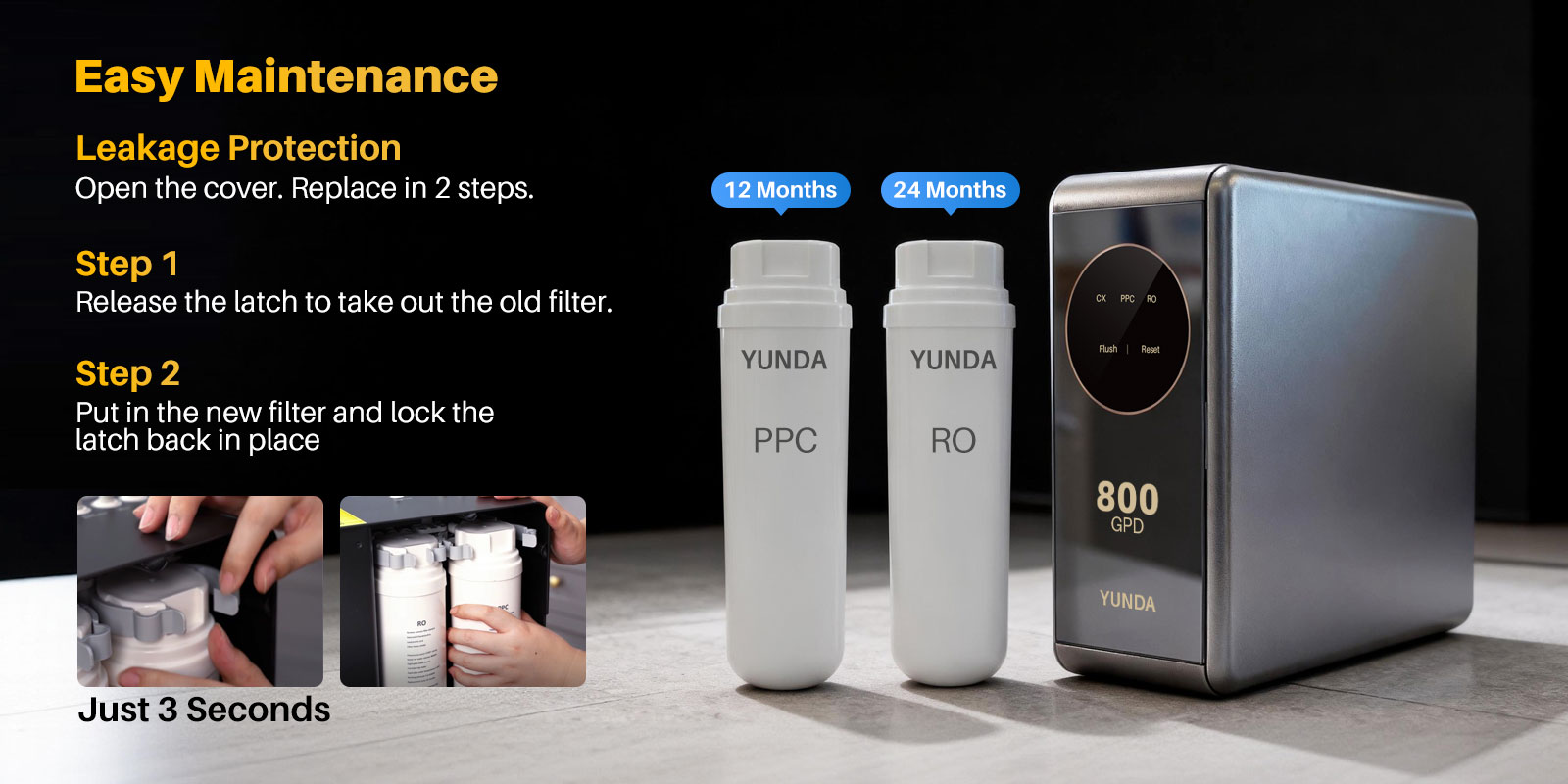 YUNDA PRU600-1 800GPD Tankless Under Sink Reverse Osmosis System