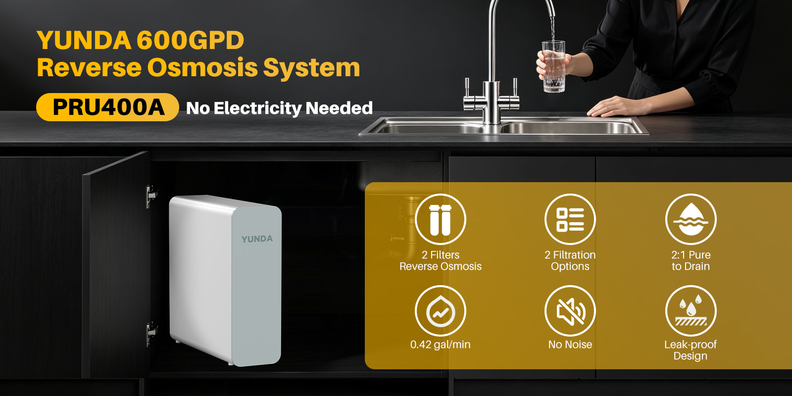 YUNDA PRU400A Non-Electric Tankless RO System