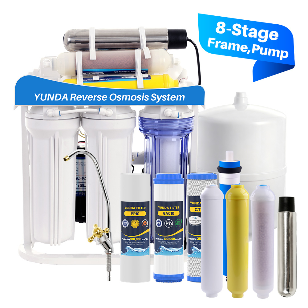YUNDA 8-Stage RO System with UV Light, Frame, Pump, Faucet and Tank