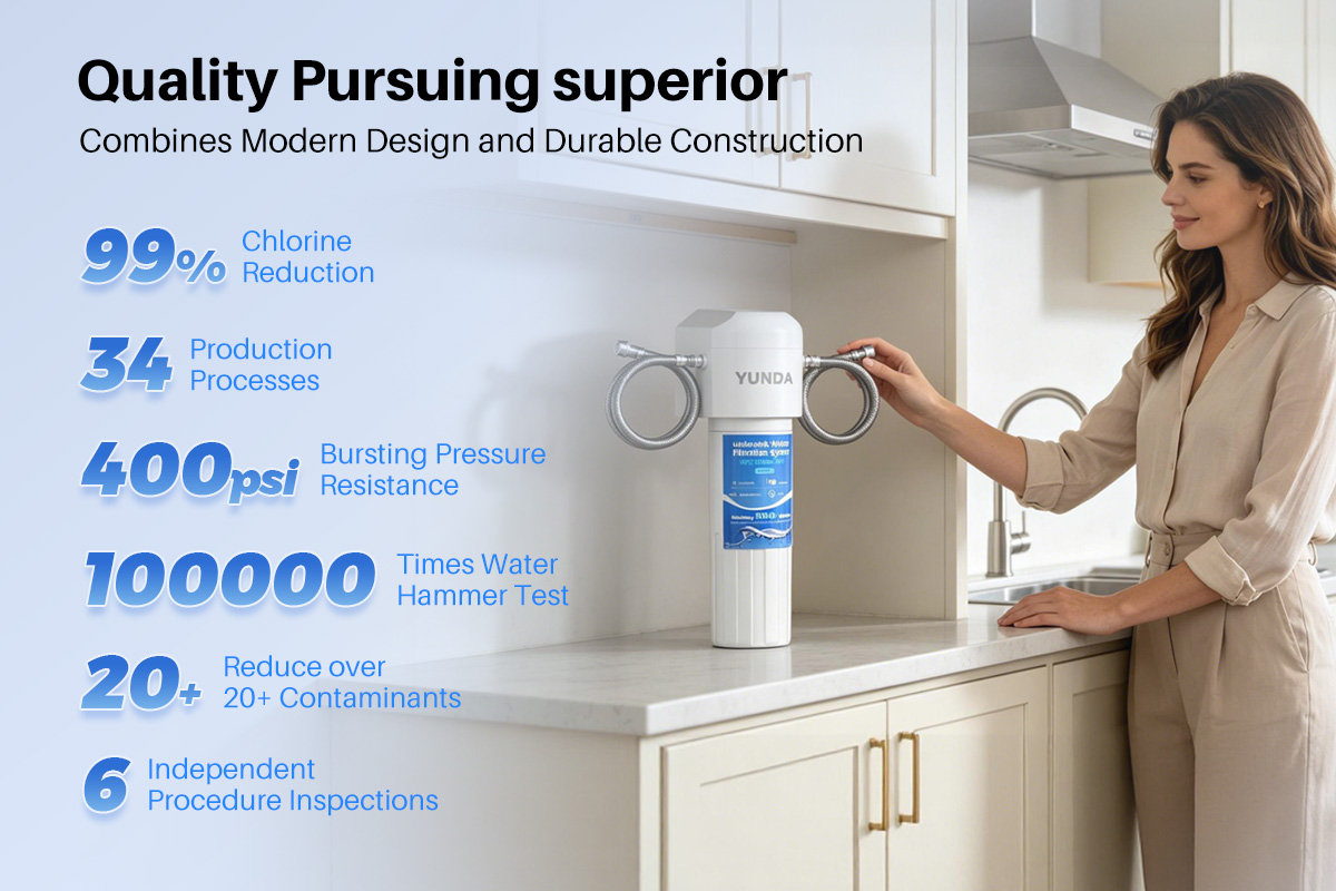 YUNDA Under Sink Carbon and KDF Filter System, 22K Gallons